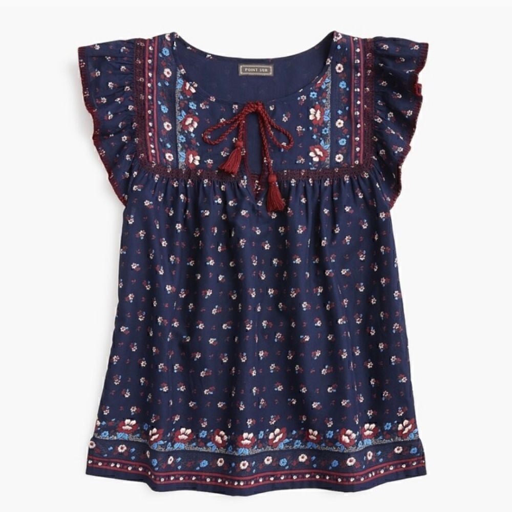 Point Sur for J. Crew Top SM Peasant Boho Hippie Surf Embroidered Dark Romantic